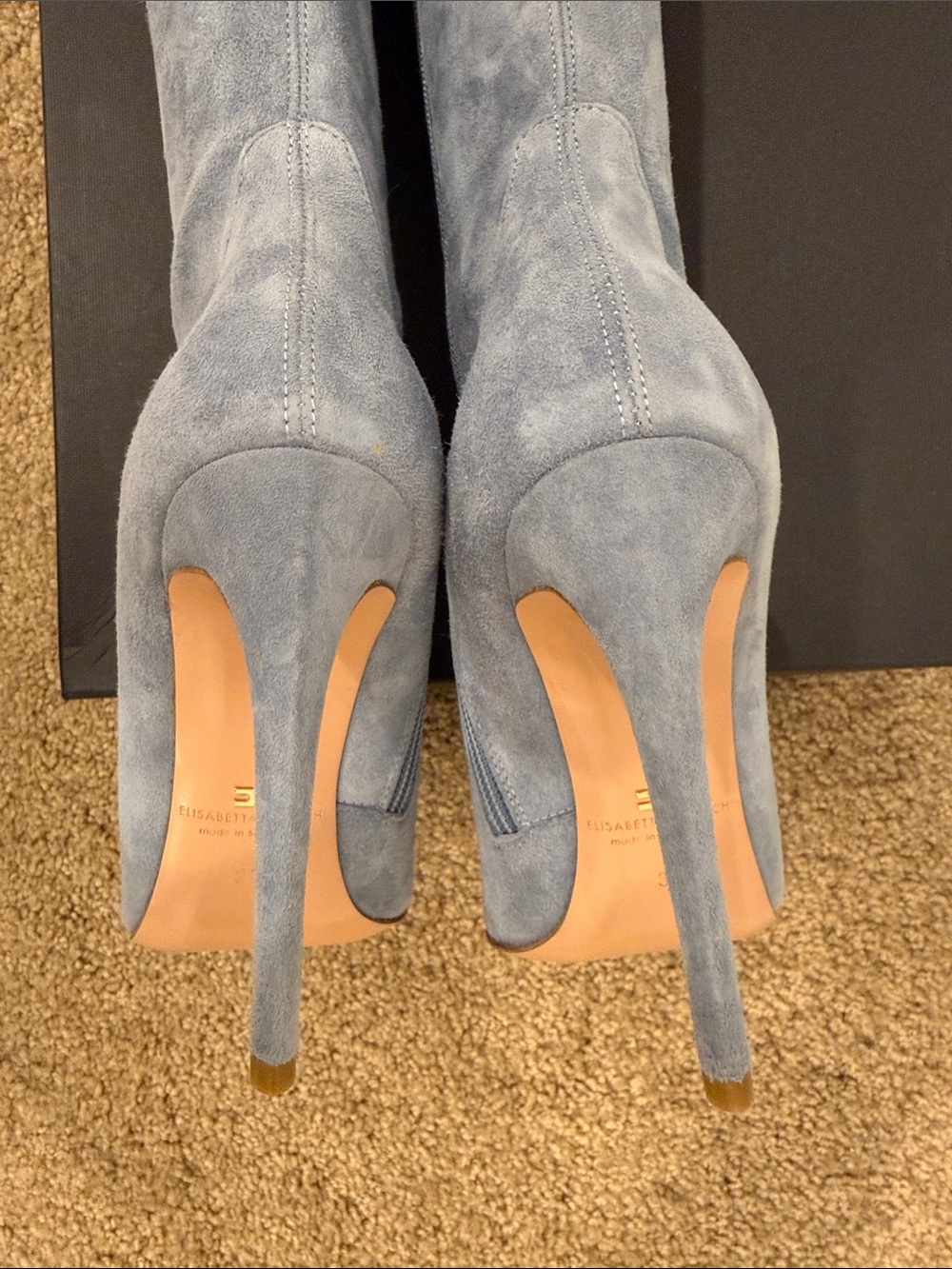 Elisabetta Franchi Ice Blue Stretch Suede Over The Knee Boots EU 37 NWT - Picture 8 of 11